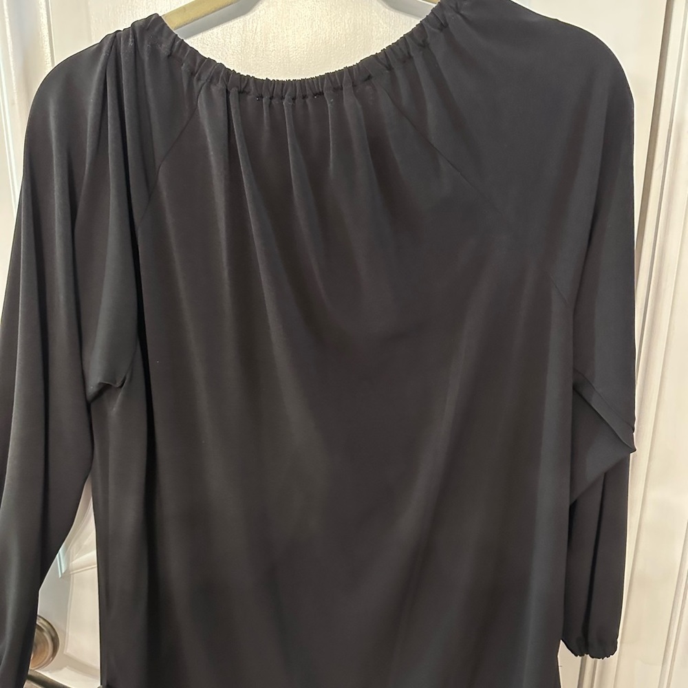 NWOT Michael Kors Black Rayon with silver metal neck chain blouse. - Picture 3 of 9